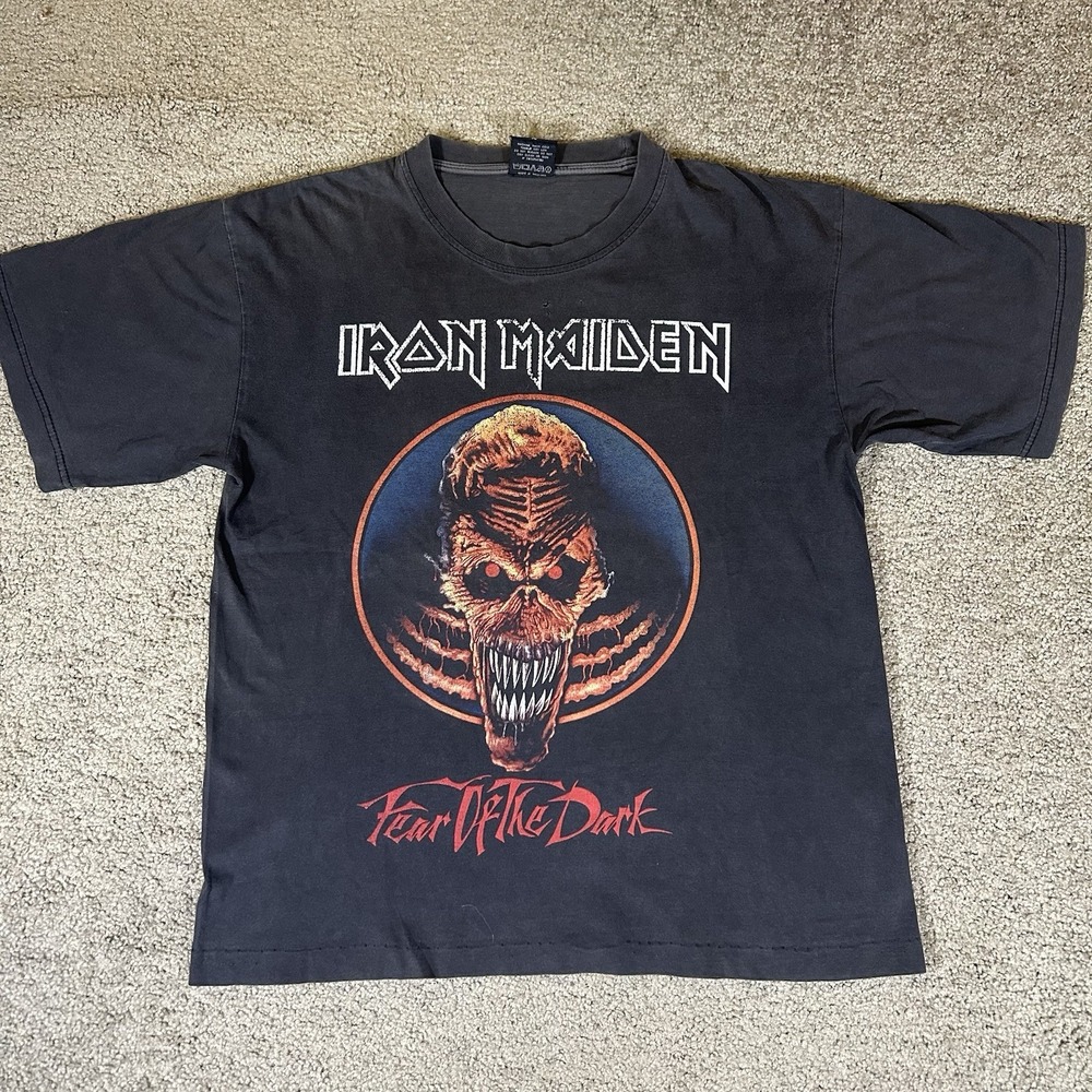 Vintage 90's Iron Maiden Fear Of The Dark Rock Band Concert T-Shirt Size Large